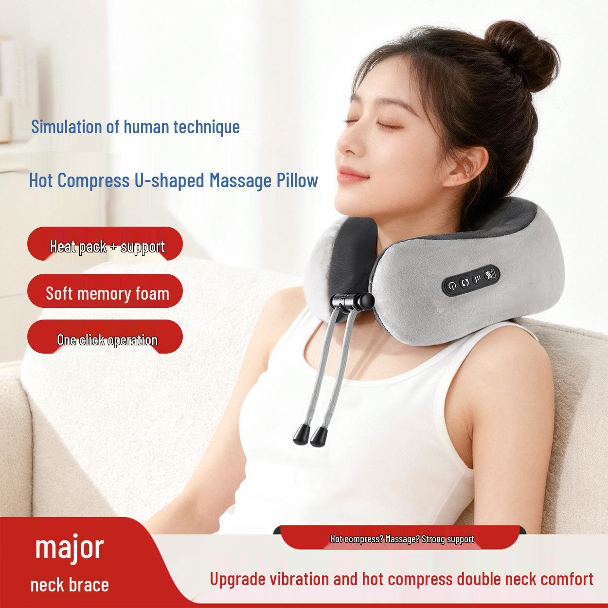 U-shaped Multi-functional Neck and Back Massager Pillow for Cervical and Lumbar Support
