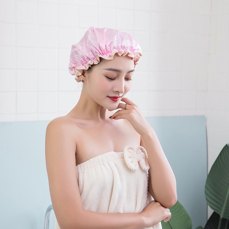 Waterproof Shower Cap Women Hair Cap Hat Supplies Bathroom Double Layer Shower Waterproof Thick Cover Accessories Bathing Hat