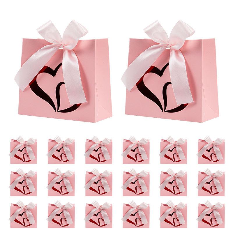 10Pcs Valentine's Day Gift Treat Paper Boxes With Ribbon Party Favor Heart Design Goodie Gift Boxes For Wedding Anniversary