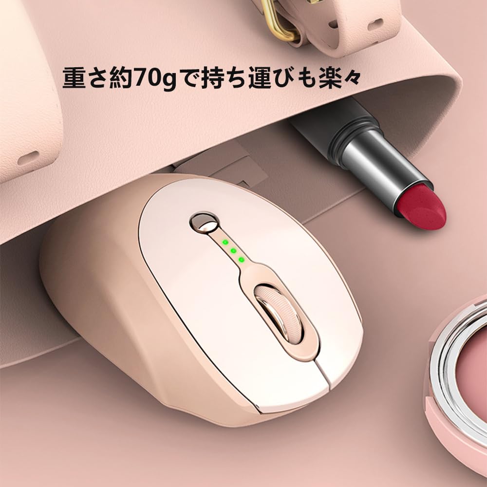 Wireless Mouse, Bluetooth & 2.4G Dual Mode, Quiet Design, Type-C Rechargeable, Optical, 6 Buttons, 3 DPI Settings, Compact, for Women,