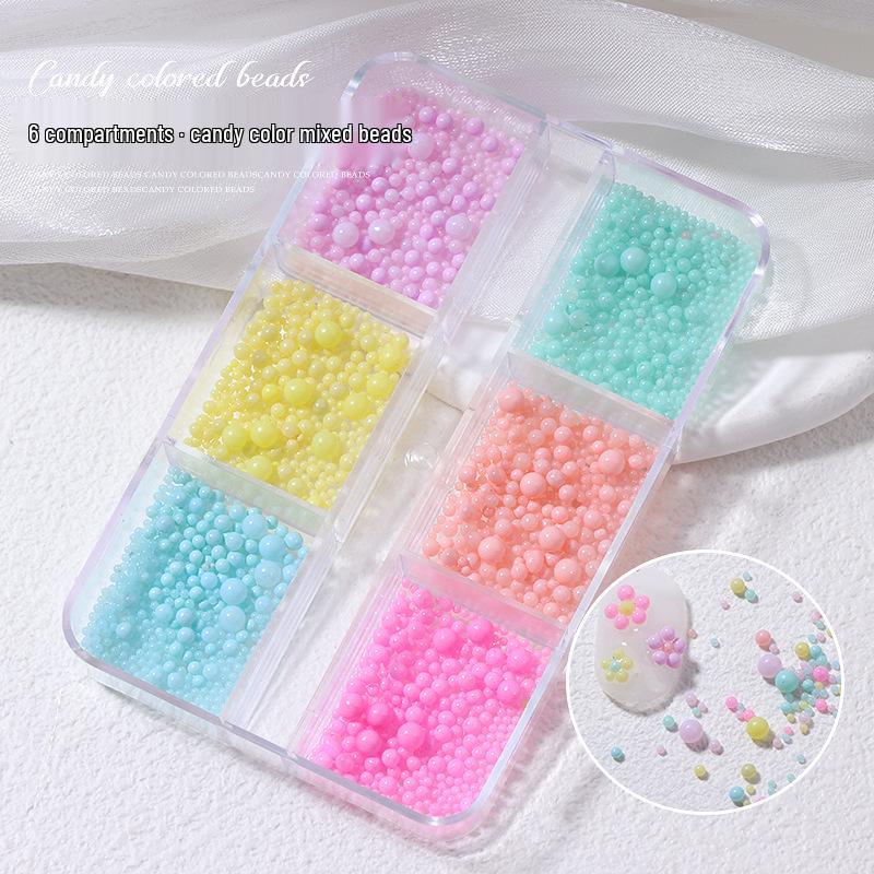 

Набор бусин и жемчужин пастельных цветов для нейл-арта - 6 ячеек, смешанные размеры