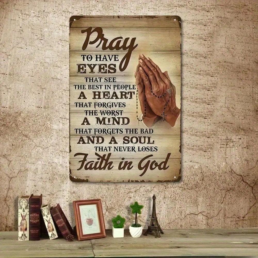 Vintage Metal Tin Sign Inspirational Quote Wall Decor Prayer Room