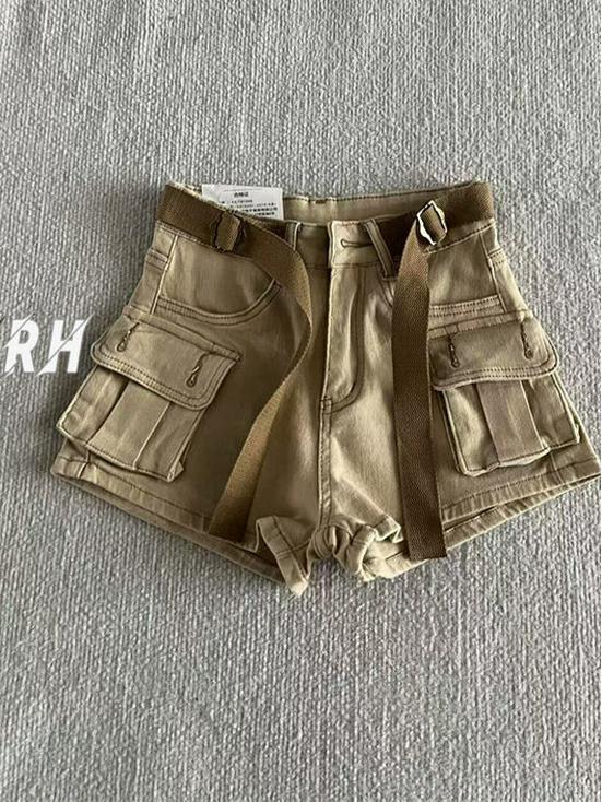 Women's Summer Khaki Denim Shorts - Retro, Loose, Slimming, Versatile, Small Size