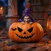 Detailed Resin Ornaments Halloween Pumpkin Witch Figurine, Spooky Bat Tabletop Decor, Stable Hand Carved Base Mini Statue for Window Showcase
