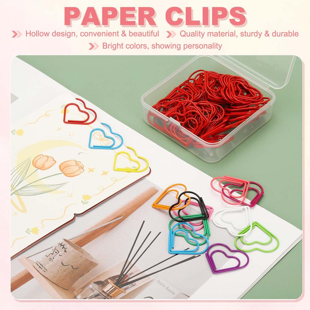 20Pcs Heart Shape Metal Paper Clips Binder Clip Mini Bookmark Book Binding Note Decor Stationery School Office Binding Supplies