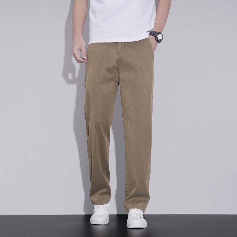 Spring and summer new men's cold silk cool breathable men's light business loose straight pants blue long pants boys