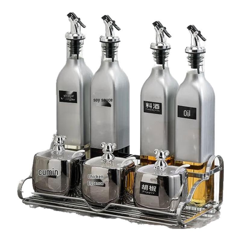 Elegant Silver Glass Kitchen Seasoning Set