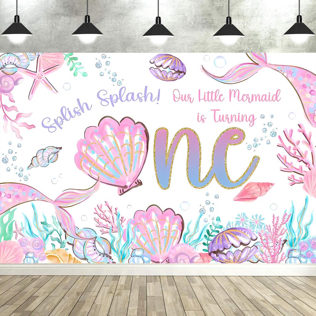 Mermaid Birthday Backdrop Under The Sea Birthday Party Decoration for Girl Purple Glitter  Mermaid Tails Photography Background
