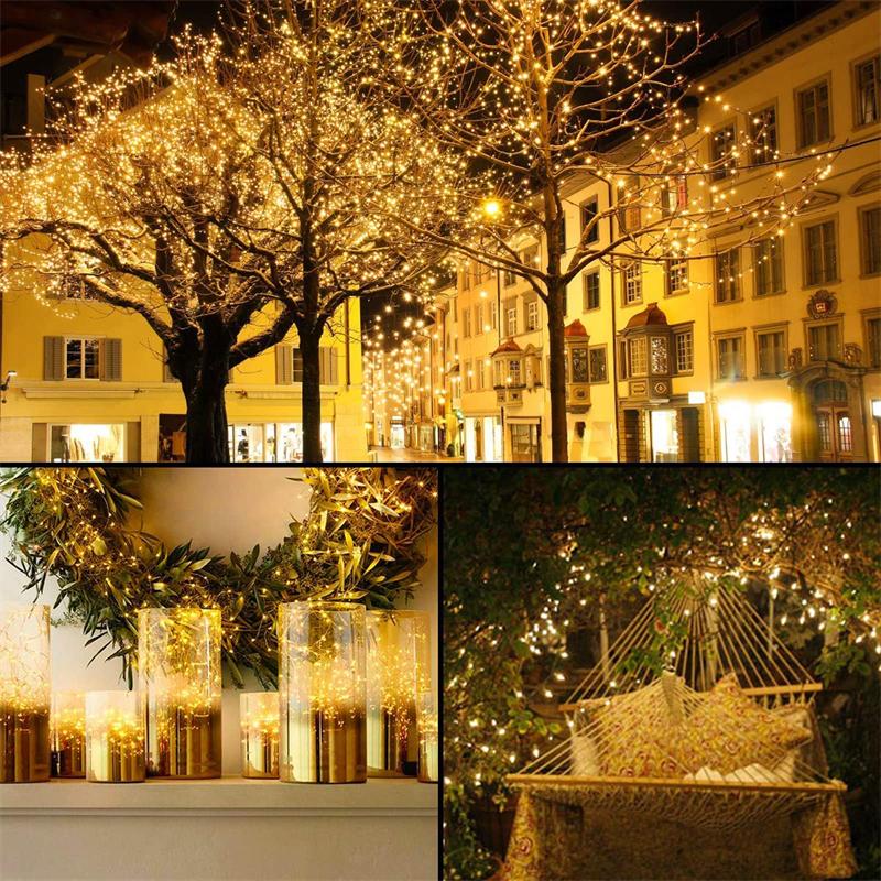 7m/12m/22m/32m Luzes solares externas à prova d'água Fada solar LED Luz de corda com 8 modos Luzes cintilantes para decoração de festa de jardim Casamento