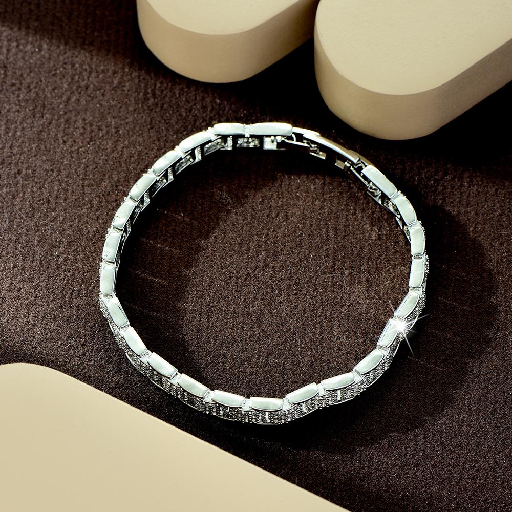 Exquisite Cubic Zirconia Geometric Shape White Color Link Bracelets Bangles for Women Party Engagement Jewelry Accessories B136