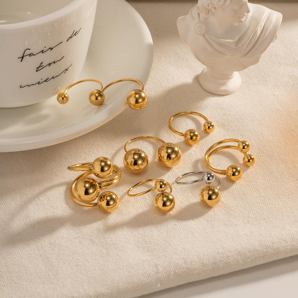 Golden Steel Spherical Personality Ring For Women Large Small Ball Design High End Minimalist Niche Accessory