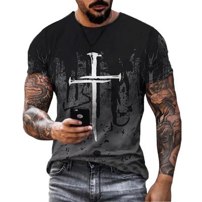 3D Printed T-shirt with Cross Pattern Popular In Europe and America Casual Men's Sports Style T-shirt