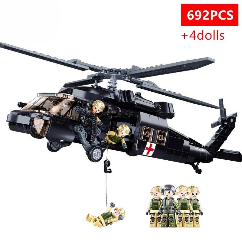

692 ШТ. Військовий Медичний Рятувальний Гелікоптер UH-60L Будівельні Блоки Модель Гелікоптера Чорний Яструб З Міні-Ляльками Навчальна Іграшка Подарунок No Box