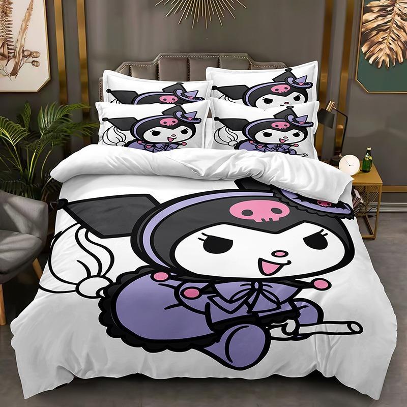 Cute Anime Cartoon Kuromi Bedding Picture Comforter Quilt Bed Cover Duvet Cover Pillow Case 2-3 Pieces Sets Kids Adult Size