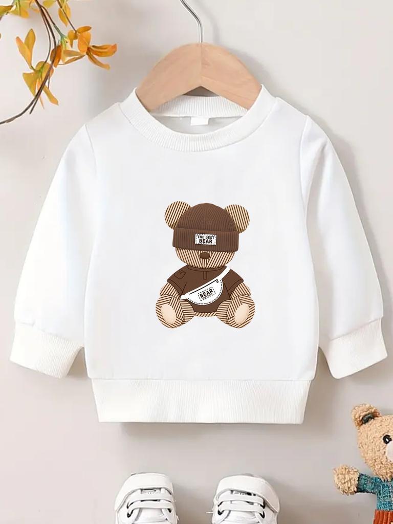 European Size Cartoon Bear Print, 0-3 Years ' Durable Wrinkle-Resistant Comfortable Spring/Fall Versatile Crew Neck Sweatshirt