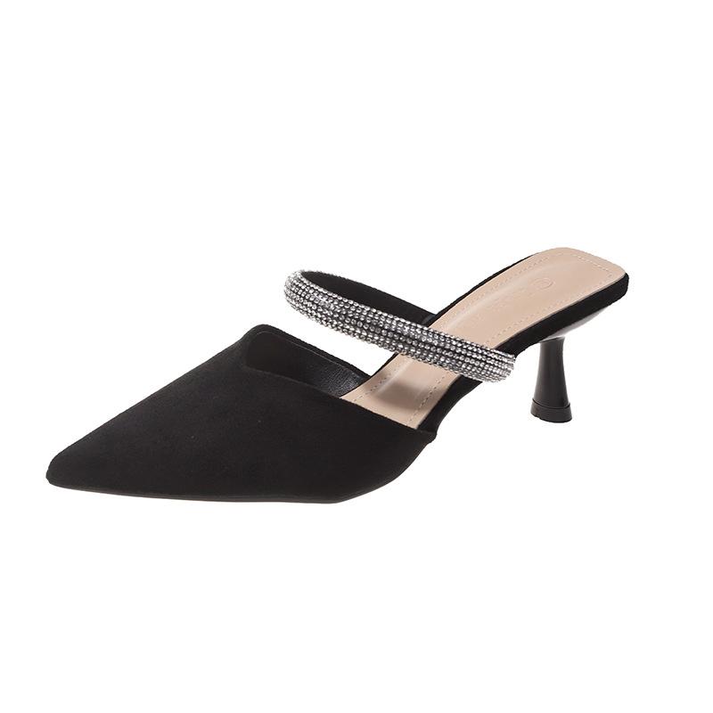 

Fairy wind water diamond with cool slippers female outer wear 2025 winter European and American new high-heeled hot diamond wine glass and slippers fe 35 чёрный