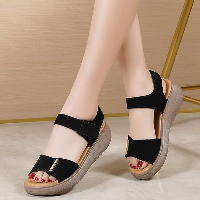 

Comfortable wedge heel sandals women s summer new versatile beach shoes soft leather casual thick heel thick sole medium heel sandals 40