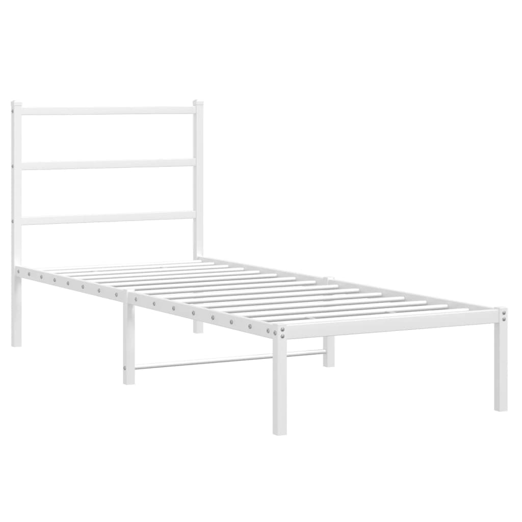 Vidaxl Metal Bed Frame with Headboard, White, 80X200 Cm