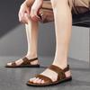 Men Slippers Handmade Simple Flats Summer Roman Sandals Retro Brown Leather Beach Shoes Plus Size