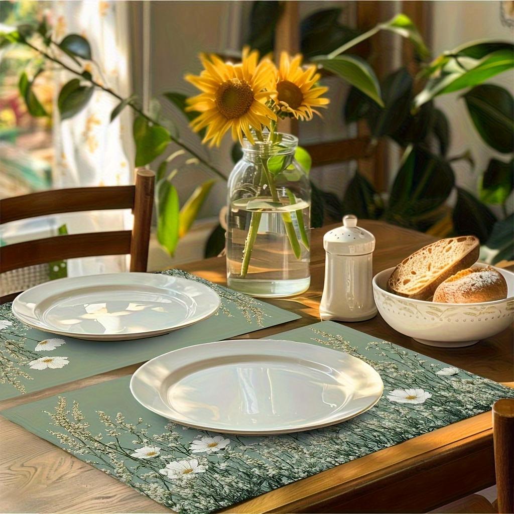 [Sage Green Floral Table] 4pcs/6pcs Sage Green Floral Nebula Pattern Table, 12x18inch Vintage Washable Seasonal Dining Table Decoration