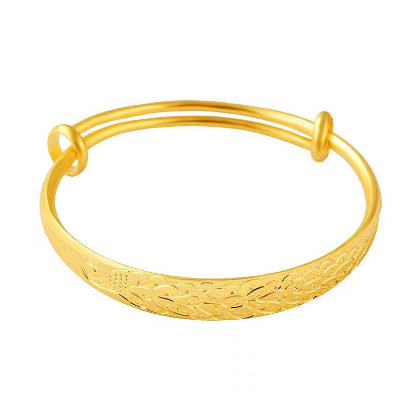 Gold-Plated Adjustable CNC Peacock Bangle - Women's Jewelry