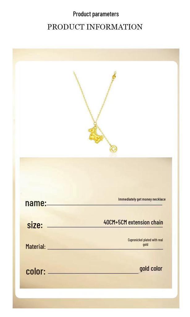 Nickel Silver Plated Crushed Ice Golden Horse Tassel Necklace: Zodiac Year of the Horse, High-End Feel.