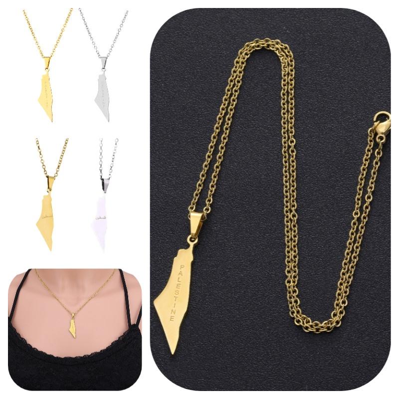 Stylish Geometric Stainless Steel Map Pendant Necklace For Women Israel And Palestine