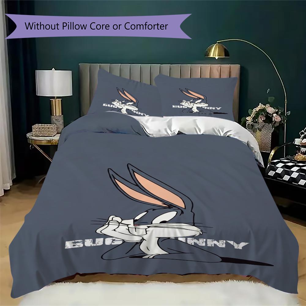 Bugs Bunny Pattern Bedding uilt Set uilt Cover Pillowcase Home Decoration Birthday Gift (1 * duvet cover + 2 * pillowcase without core)