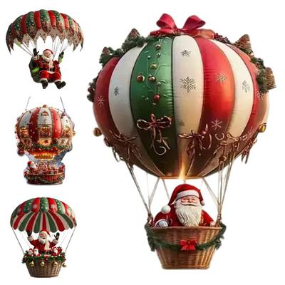 Heißluftballon Weihnachtsschmuck 2D Flach Acryl Weihnachtsmann auf einem Heißluftballon Weihnachtsbaum Hängeornament für Baum Fenster Wanddeko