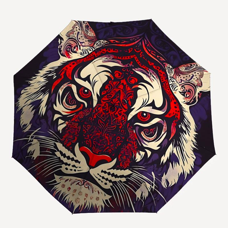 

1pc Tiger Mandala Automatic Folding Umbrella - 8-Rib Compact Travel Umbrella Durable & Portable for Outdoor Use, Perfect Gift for Birthdays133