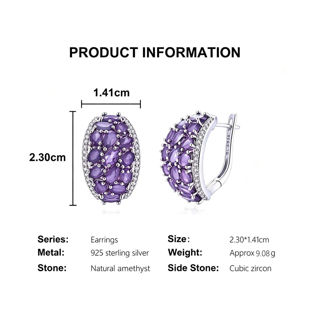 Exquisite 925 Sterling Silver Earrings Natural Amethyst Gemstones Light Luxury Fine Jewelry for Women's Banquet Gifts
