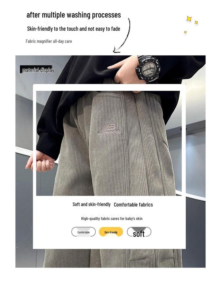 Corduroy Fleece-Lined Pants for Boys - New Autumn/Winter 2025 Style, Straight-Leg, Casual.