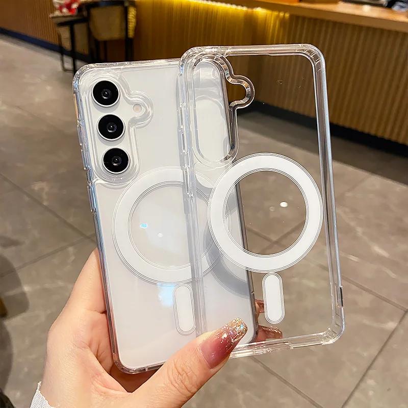 Magnetic Clear Acrylic Case For Samsung Galaxy S25 Ultra S24 S23 FE S22 S21 Plus A55 A35 A15 For Magsafe Wireless Charge Cover
