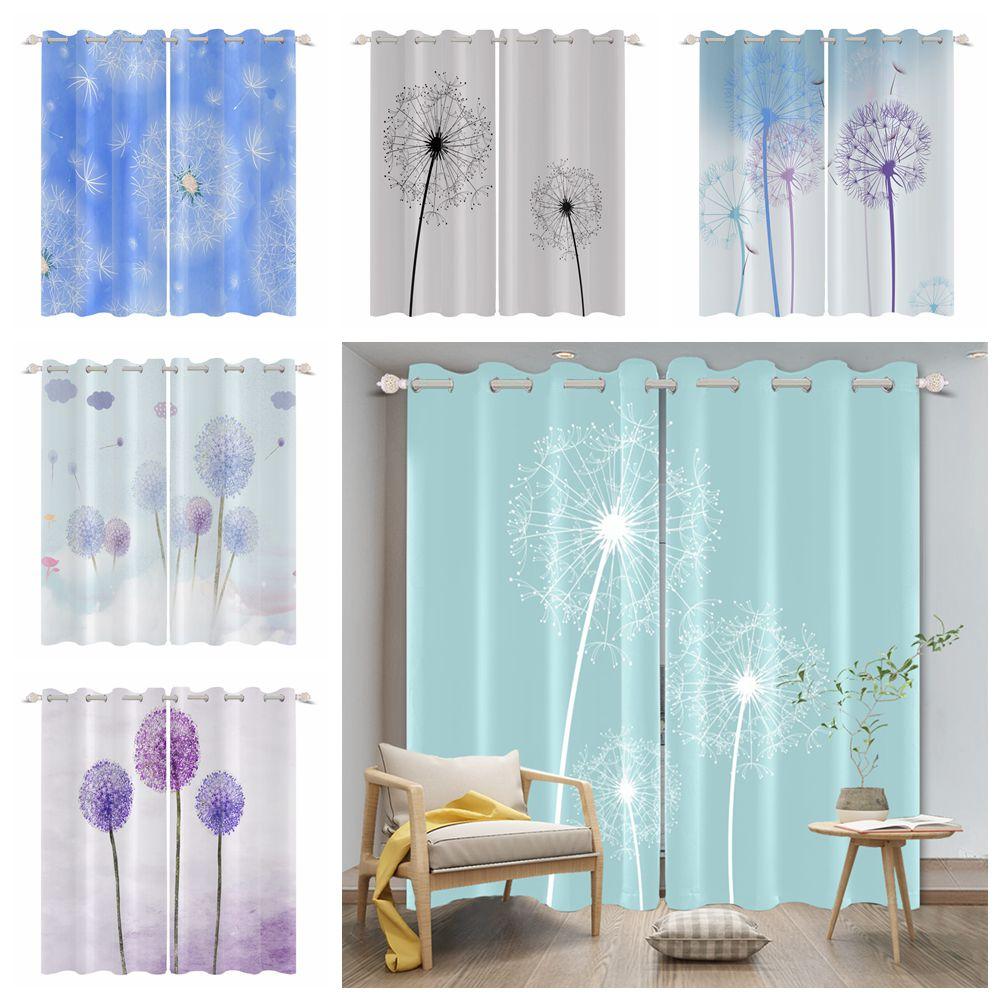 2Pcs Fresh Dandelion Pattern Blackout Curtains Home Bedroom Living Room Darkening Heat-insulating and Noise-reducing Curtain