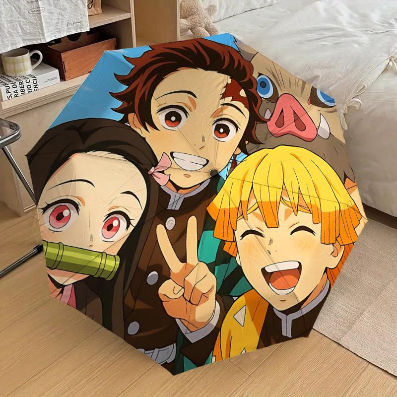 1pc Demon Slayer Characters Automatic Folding Umbrella - Compact 8-Rib Design, Durable Plastic & Iron, Lightweight for Outdoor Daily Use,  a0929182