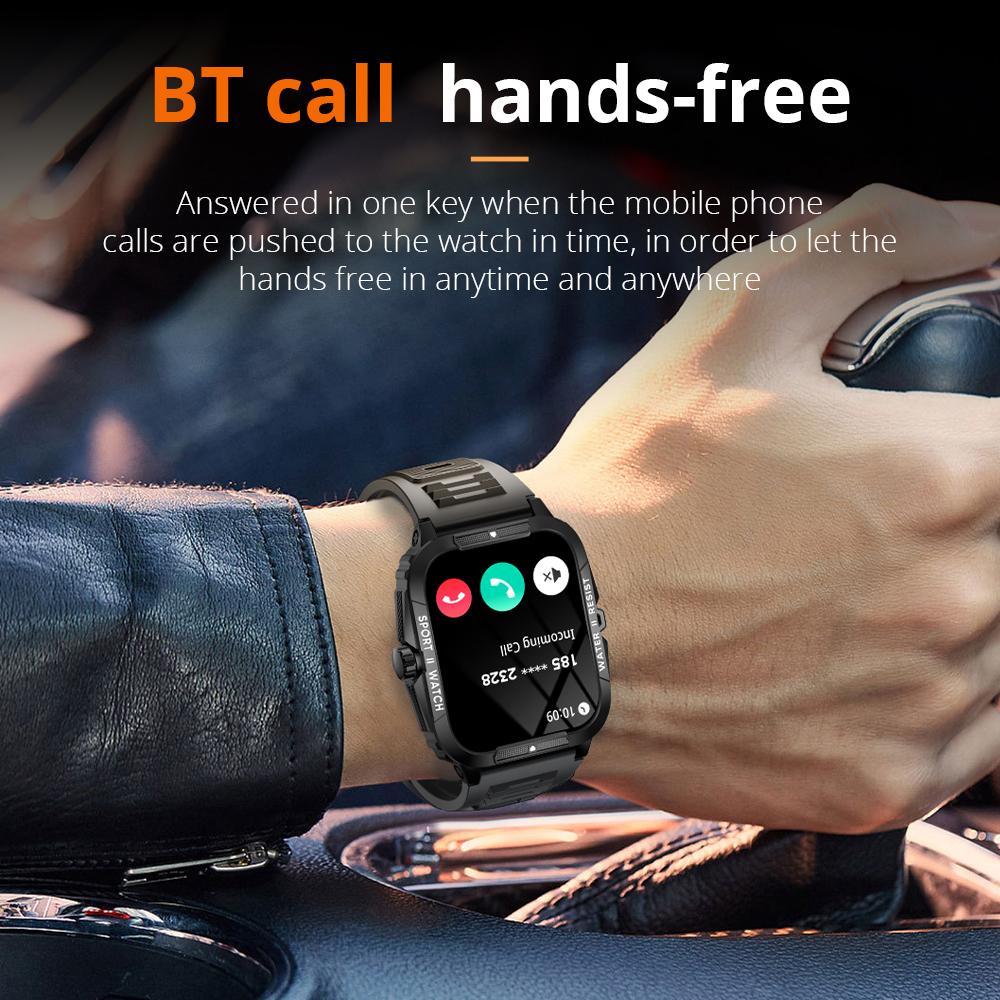 1.96" Outdoor Military Smartwatch Men Bluetooth Call Smart Watch IP68 Waterproof Sports Fitness Watches