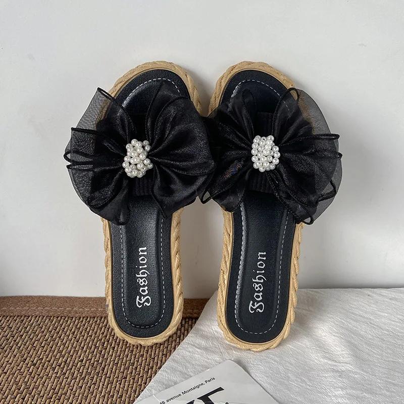 Mode Damen Sommer Hausschuhe Online Promi Hausschuhe Ins Neu Joker Koreanischer Feenwind Mesh Schleife Wort Drag Atmungsaktiv Verschleißfest