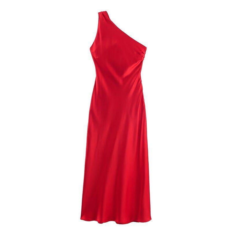 Fashion Style 2024 Summer New Women's Clothing Elegant Asymmetry Silk Satin Texture Dress 8372074 515