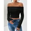 Dames Herfst en Winter A Woord Kraag Slim Honderd Passend Lange Mouw Strapless Kort T-shirt
