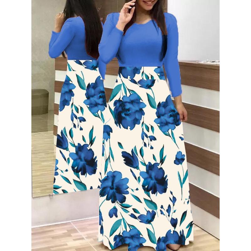 

Платье с цветочным принтом и длинными рукавами, женские свободные платья 5XL синий