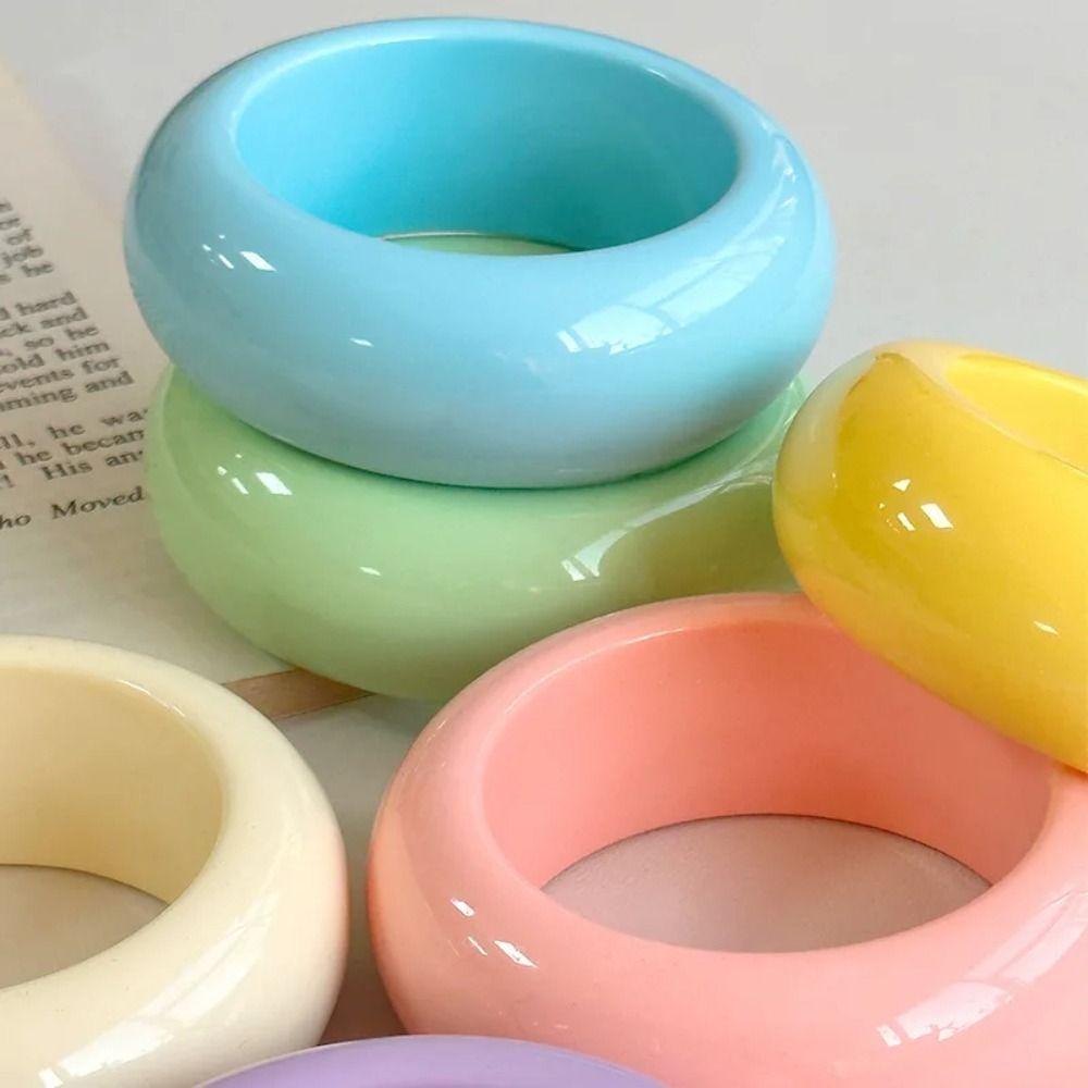 Bohemian Round Wide Bracelet Solid Color Retro  Hand Ring Cute Acrylic Bangle  Decoration