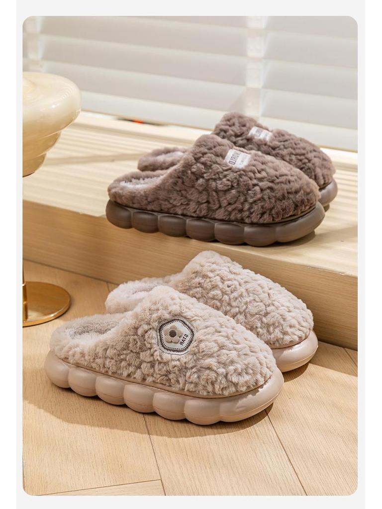 Pánské a dámské teplé, protiskluzové, plyšové bavlněné pantofle se silnou podrážkou na podzim/zimu