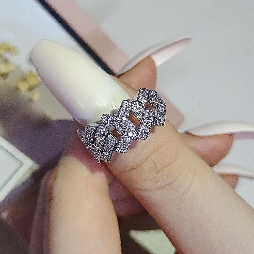 Luxury Women's Hip-Hop Zircon Ring - Trendy Hollow Design for Index Finger