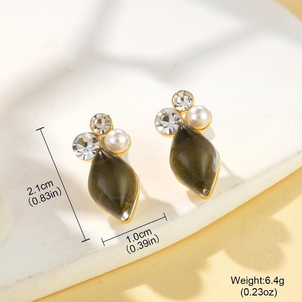 Light luxury fashion geometric color dopamine series stud earrings zircon earrings niche simplicity