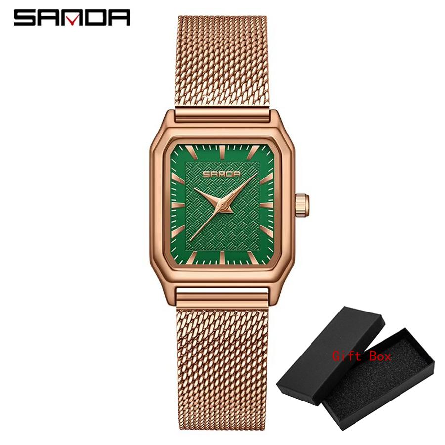 Sanda Top Brand Trendy Elegant Design Rectangle Dial Water Resistant Quartz Movement Business Women Arrival Analog Wrist Watch