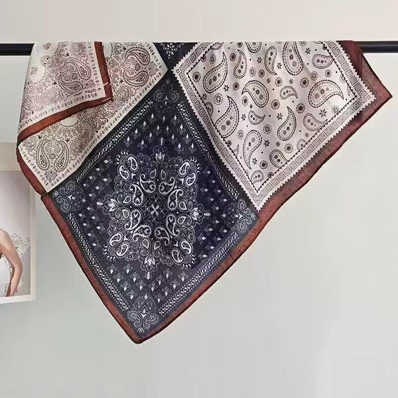 Old Money Wind Cashew Flower Cotton Brown Small Square Scarf Silk Scarf Scarf Shirt Shawl Hair Band Belt Scarf