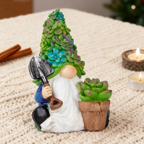 Succulents Hat Gnome Statue Flowerpot Gardening Dwarf Figurine Scuplture Indoor Outdoor Garden Home Office Decoration Ornament