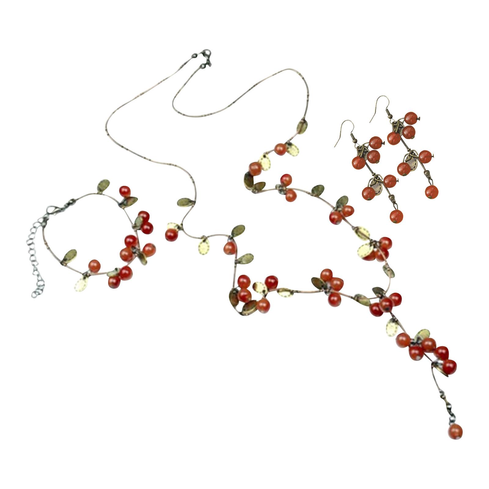 

Винтажное бохо-ожерелье Forest Girl, милый и модный красный браслет и серьги One Size красный