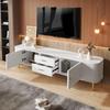 Dulap TV, cu laterale ondulate și mânere aurii, 2 uși, 2 sertare, design modern, colțuri rotunjite, sigur și funcțional, pentru living