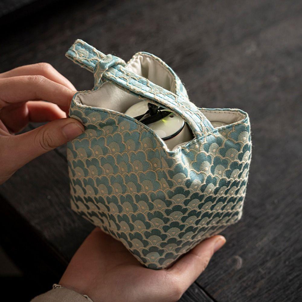 Chinese Style Embroidered Handbag Handbag Cott Tea Tools Storage Bag Solid Color Flower Print Drawstring Bundle Pocket